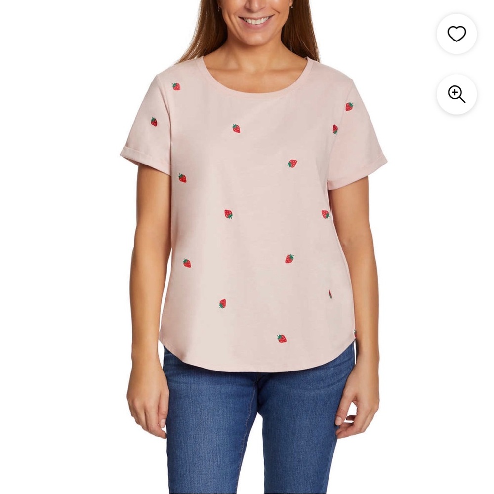 Strawberries Embroidered Relaxed Fit Tee Lightweight Cotton Blend T-Shirt